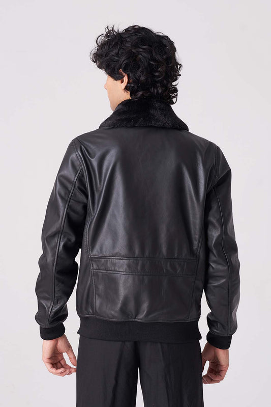 Men Midnight Maverick Faux Fur Aviator Jacket